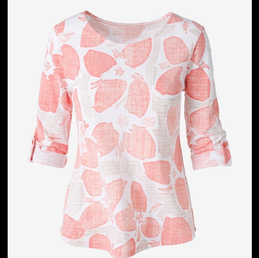 Chico's White & Coral Printed Long-Sleeve Tee